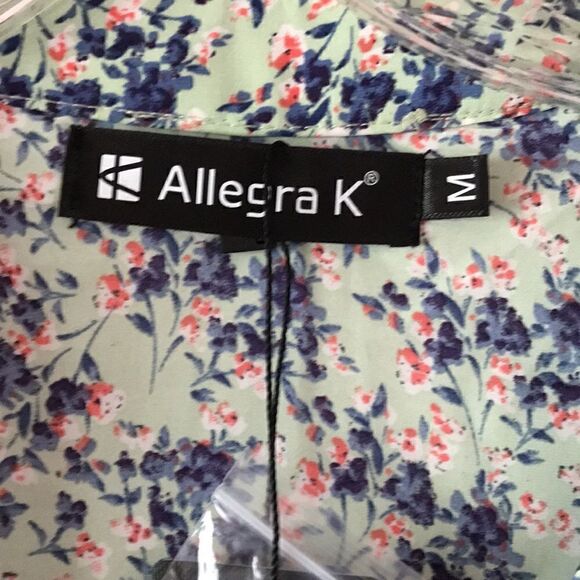 NEW Allegra K Green Floral Shirt - Picture 7 of 7